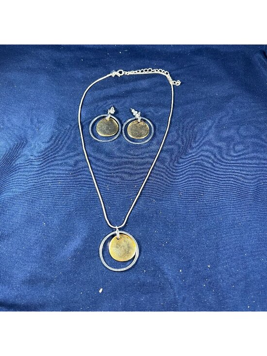 VJ Jewelry - Gold Tone & Silver Tone Circle Pendant Necklace & Earrings Set By VJ
